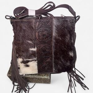 TRINITY RANCH TOOLED COWHIDE FRINGE CONCEALED CARRY CROSSBODY